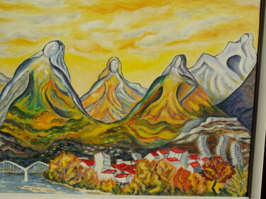 Peinture intitulée "Montagnes qui danse…" par Odile Joguin, Œuvre d'art originale, Huile Monté sur Carton