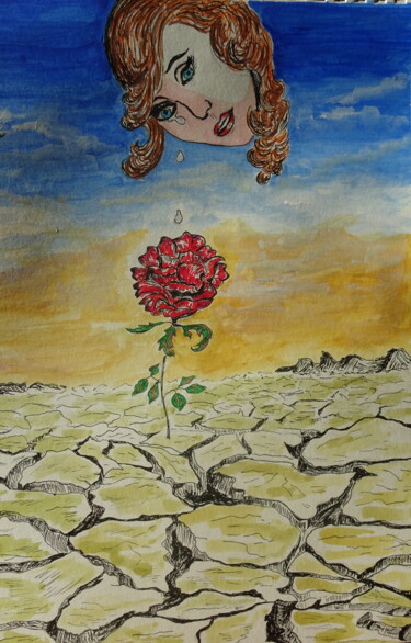 Painting titled "larmes au désert" by Odile Joguin, Original Artwork, Acrylic