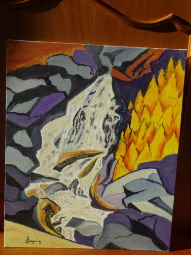 Painting titled "cascade" by Odile Joguin, Original Artwork, Oil Mounted on Cardboard