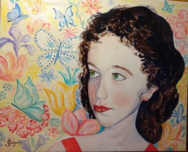 Painting titled "daphné" by Odile Joguin, Original Artwork, Oil Mounted on Cardboard