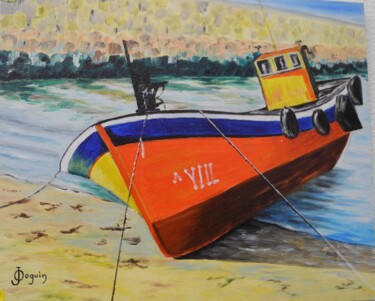 Ζωγραφική με τίτλο "bateau en Espagne" από Odile Joguin, Αυθεντικά έργα τέχνης, Λάδι Τοποθετήθηκε στο Χαρτόνι