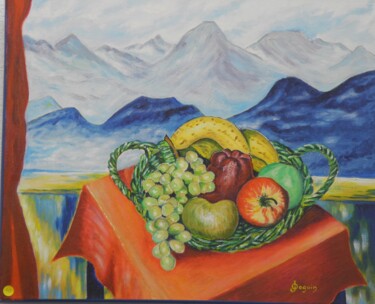Malarstwo zatytułowany „don de fruits à bel…” autorstwa Odile Joguin, Oryginalna praca, Olej Zamontowany na Drewniana rama n…