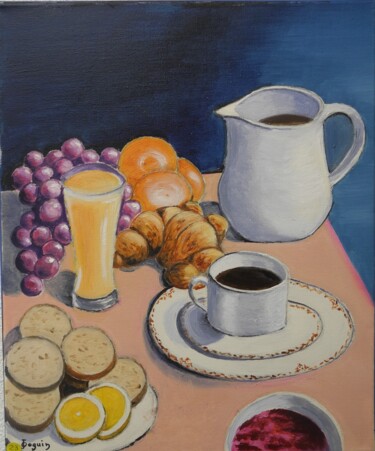 Peinture intitulée "petit déjeuner2013" par Odile Joguin, Œuvre d'art originale, Huile