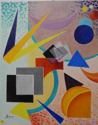 Картина под названием "formes géométriques" - Odile Joguin, Подлинное произведение искусства, Масло Установлен на картон