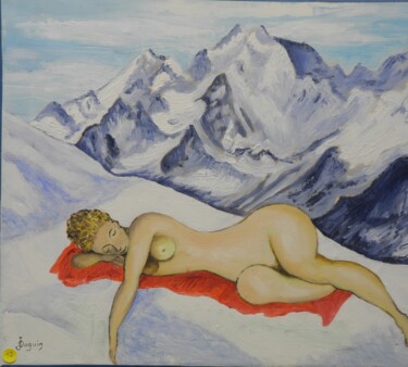 Painting titled "nu dormant dans la…" by Odile Joguin, Original Artwork, Oil