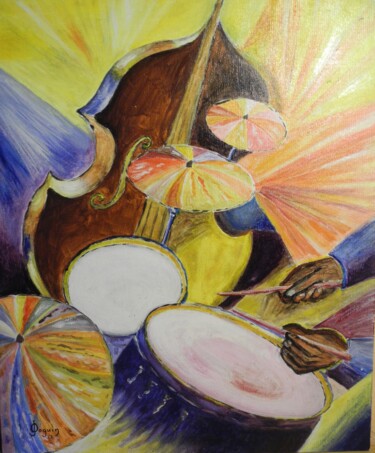 Painting titled "jazz" by Odile Joguin, Original Artwork, Oil Mounted on Cardboard