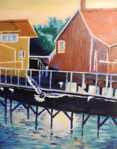 Pintura titulada "port norvégien" por Odile Joguin, Obra de arte original, Oleo