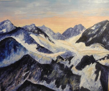 Painting titled "cimes montagneuses" by Odile Joguin, Original Artwork, Oil
