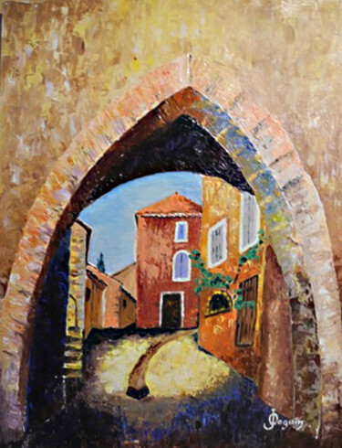 Peinture intitulée "village de haute Pr…" par Odile Joguin, Œuvre d'art originale, Huile Monté sur Carton