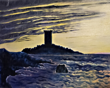Картина под названием "presqu'île du Dramo…" - Odile Joguin, Подлинное произведение искусства, Масло Установлен на картон