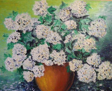 Painting titled "bouquet de boules d…" by Odile Joguin, Original Artwork, Oil Mounted on Cardboard