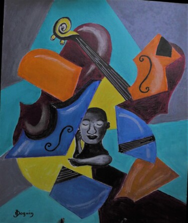 Painting titled "éléments musicaux" by Odile Joguin, Original Artwork, Oil Mounted on Cardboard