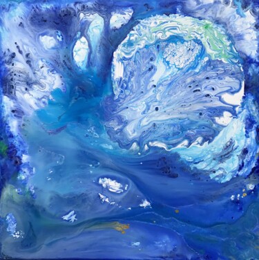 Malarstwo zatytułowany „Terra Blue” autorstwa Odile Lanoix, Oryginalna praca, Akryl Zamontowany na Drewniana rama noszy