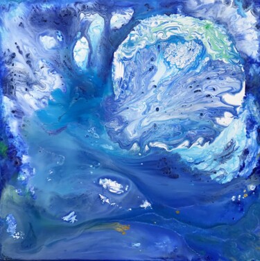 Schilderij getiteld "Terra Blue" door Odile Lanoix, Origineel Kunstwerk, Acryl Gemonteerd op Frame voor houten brancard