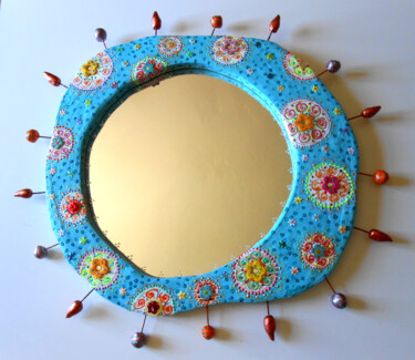 Design intitulée "Miroir mosaïque " f…" par Odile Maffone, Œuvre d'art originale, Acrylique Monté sur Panneau de bois