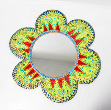 Design intitulée "Miroir Fleur- Anis…" par Odile Maffone, Œuvre d'art originale, Salle de bains