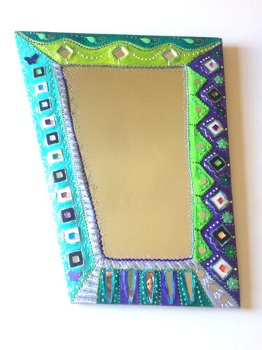 Design intitulée "Miroir "Dakar" 55 c…" par Odile Maffone, Œuvre d'art originale, Mosaïque Monté sur Panneau de bois