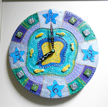 Design titled "Horloge "mer bleue"…" by Odile Maffone, Original Artwork, Home Décor