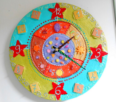 Design intitulée "Horloge "étoiles ro…" par Odile Maffone, Œuvre d'art originale, Décoration de maison
