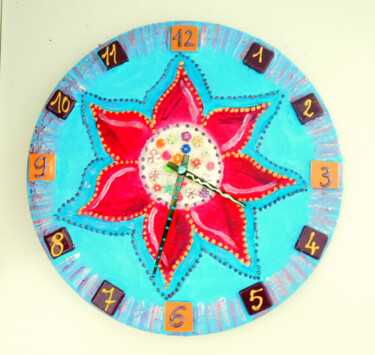 Design intitulada "Horloge "fleur sur…" por Odile Maffone, Obras de arte originais, Decoração de casa