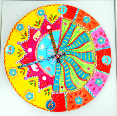 Design mit dem Titel "Horloge la balade d…" von Odile Maffone, Original-Kunstwerk, Acryl Auf Andere starre Platte montiert