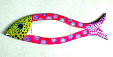 miroir mosaïque - peinture "Poisson aux papillons Peinture intitulée "miroir mosaïque - p…" par Odile Maffone, Œuvre d'art originale, Mosaïque Monté sur Panneau de bois