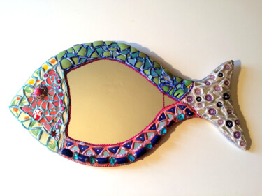 Design intitulée "miroir mosaïque "Po…" par Odile Maffone, Œuvre d'art originale, Meuble Monté sur Panneau de bois