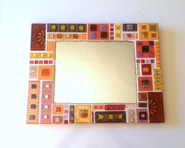 Design titled "Miroir mosaïque "Pa…" by Odile Maffone, Original Artwork, Mosaic Mounted on Wood Panel