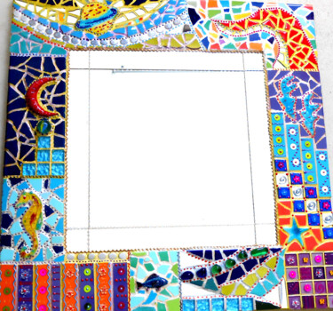 Design intitolato "miroir mural mosaïq…" da Odile Maffone, Opera d'arte originale, Mosaico Montato su Pannello di legno