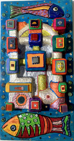 Collages titled "tableau volume recy…" by Odile Maffone, Original Artwork, Paper maché Mounted on Wood Panel