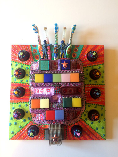 Sculpture titled "tableau  "Brigade d…" by Odile Maffone, Original Artwork, Cardboard Mounted on Wood Panel