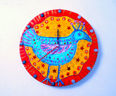 Художественная композиция под названием "Horloge "Oiseau ble…" - Odile Maffone, Подлинное произведение искусства, Акрил