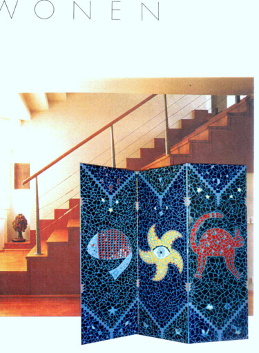 Scultura intitolato "paravent triptyque-…" da Odile Maffone, Opera d'arte originale, Mosaico