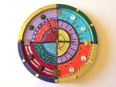 Diseño titulada "Horloge "Seynabou"…" por Odile Maffone, Obra de arte original, Acrílico Montado en Panel de madera