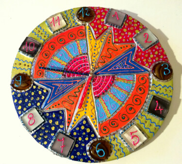 Design intitulée "Horloge "Sonia" dia…" par Odile Maffone, Œuvre d'art originale, Acrylique Monté sur Verre