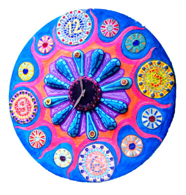 Художественная композиция под названием "Horloge"Fleur de Ch…" - Odile Maffone, Подлинное произведение искусства, Мозаика