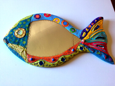 Design mit dem Titel "miroir "poisson œil…" von Odile Maffone, Original-Kunstwerk, Acryl Auf Holzplatte montiert