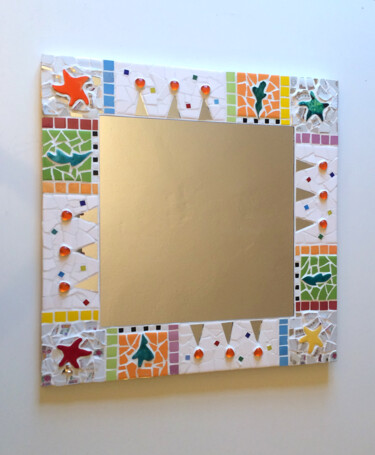 Design intitulée "miroir mosaïque "bl…" par Odile Maffone, Œuvre d'art originale, Mosaïque Monté sur Panneau de bois