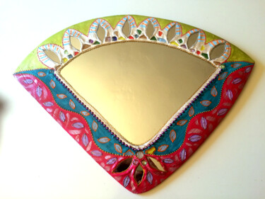miroir peinture mosaïque "coiffe d'indien" miroir féérique Design titled "miroir peinture mos…" by Odile Maffone, Original Artwork, Mosaic Mounted on Wood Panel