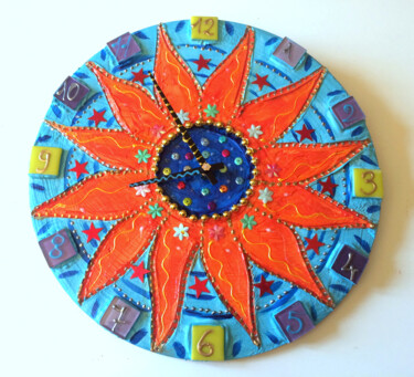 Design intitulée "Horloge "soleil sur…" par Odile Maffone, Œuvre d'art originale, Acrylique