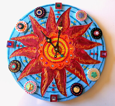 Design titled "horloge "sun flower…" by Odile Maffone, Original Artwork, Acrylic Mounted on Wood Panel