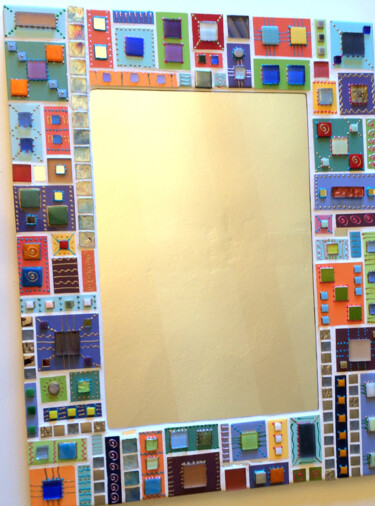 miroir mosaïque "Patchs colors " Design intitulée "miroir mosaïque "Pa…" par Odile Maffone, Œuvre d'art originale, Mosaïque Monté sur Panneau de bois
