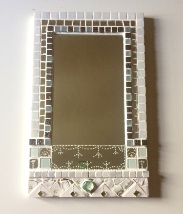Design titled "miroir mosaïque "bl…" by Odile Maffone, Original Artwork, Mosaic Mounted on Wood Panel