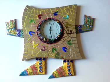 Design mit dem Titel "Horloge colorée "pe…" von Odile Maffone, Original-Kunstwerk, Mosaik