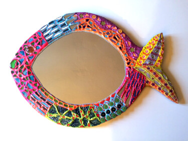 Design getiteld "miroir "poisson Coc…" door Odile Maffone, Origineel Kunstwerk, Mozaïek Gemonteerd op Houten paneel