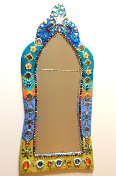 设计 标题为“miroir mural indien…” 由Odile Maffone, 原创艺术品, 镶嵌 安装在木板上