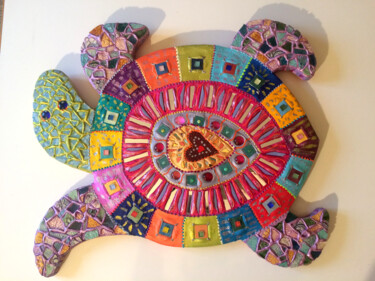 Design mit dem Titel "tortue sauvage en m…" von Odile Maffone, Original-Kunstwerk, Mosaik Auf Holzplatte montiert