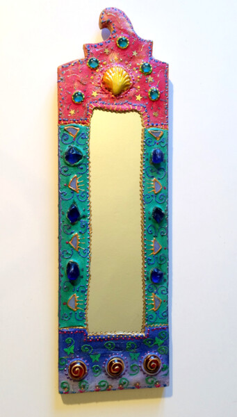 Design intitulada "miroir mural coloré…" por Odile Maffone, Obras de arte originais, Mosaico Montado em Painel de madeira