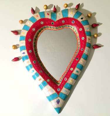 设计 标题为“miroir " cœur rayé"…” 由Odile Maffone, 原创艺术品, 丙烯 安装在木板上