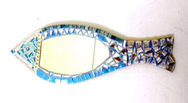 miroir "Poisson vif argent" mosaïque joyeuse 90 cm X 33 cm Design intitulée "miroir "Poisson vif…" par Odile Maffone, Œuvre d'art originale, Accessoires